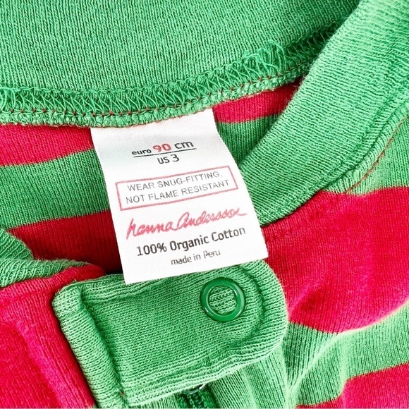 ✅ HANNA ANDERSSON CHRISTMAS LONG JOHN PAJAMAS SIZE US 3 RED/GREEN/WHITE STRIPE - Picture 4 of 5